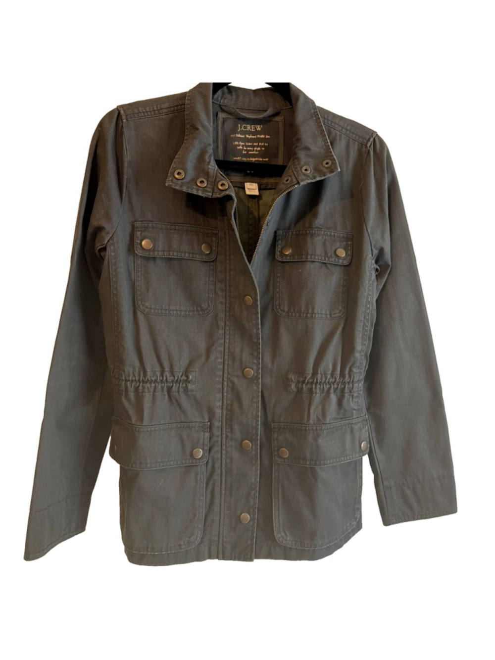 J.Crew Relaxed Boyfriend Field Jacket Utility Size XS Army Green Cinch Waist